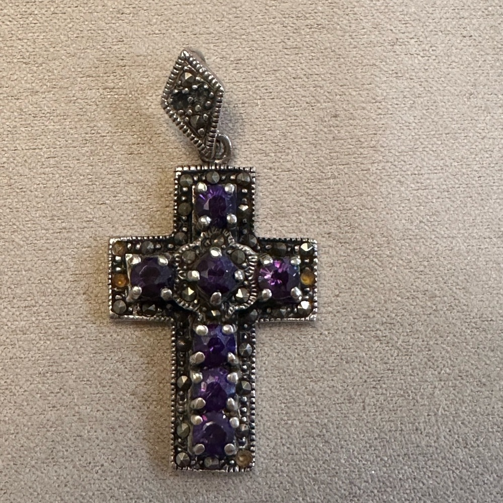 Elegant Silver and Purple Cross Pendant